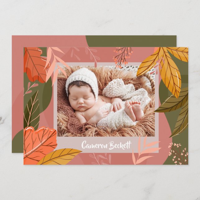Fall Autumn Photo Birth Announcements (Front/Back)