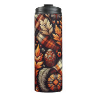 Fall Autumn Plaid Leaves Orange Black Beige