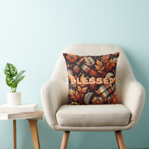 Fall Autumn Plaid Leaves Orange Personalised Cushion