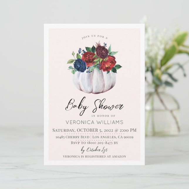 Fall Autumn Pumpkin Baby Shower Invitation (Standing Front)