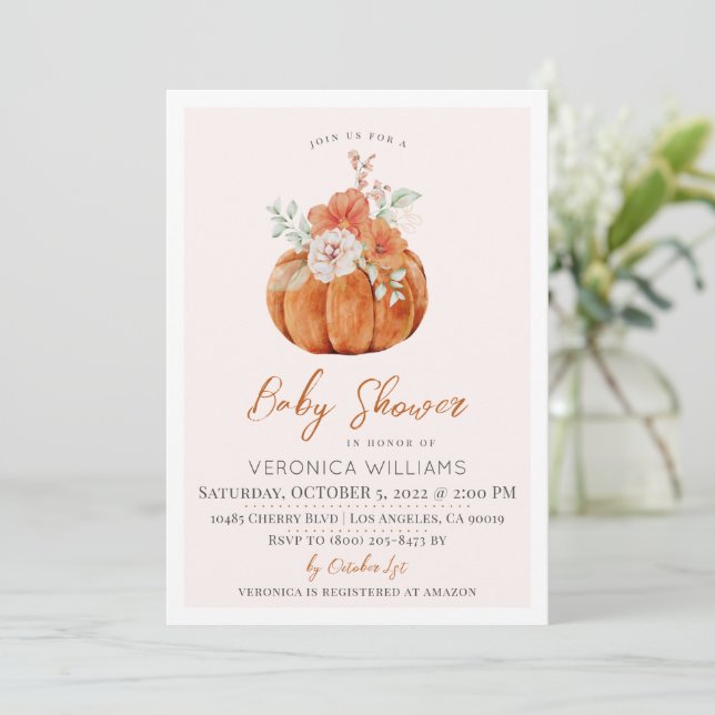 Fall Autumn Pumpkin Baby Shower Invitation (Standing Front)