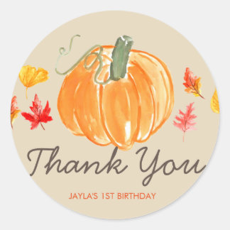 Fall autumn pumpkin birthday thank you sticker