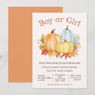 Fall Autumn Pumpkin Boy or Girl Gender Reveal Invitation