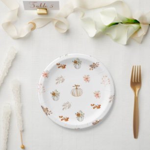 Fall Autumn Pumpkin Floral Print Paper Plate