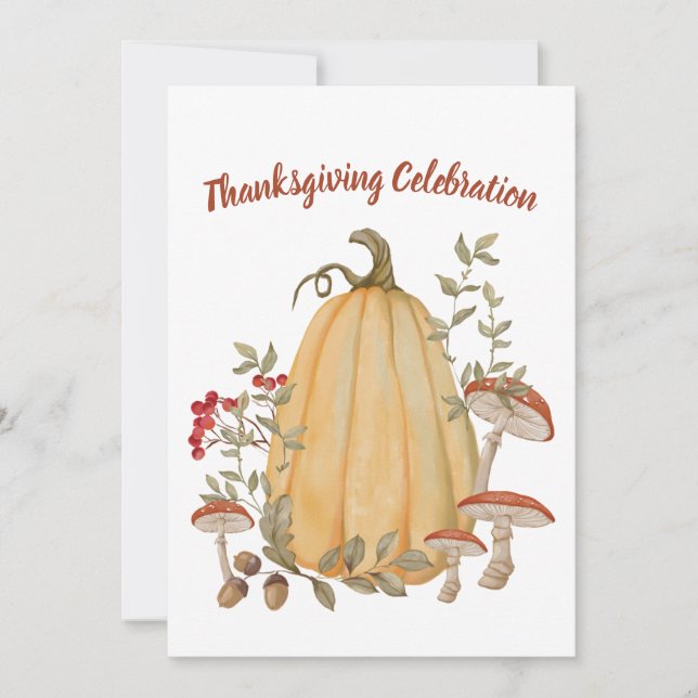 Fall Autumn Pumpkin Floral Thanksgiving Invitation (Front)