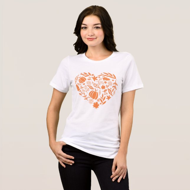 Fall Autumn Pumpkin Leaves Heart Tri-Blend Shirt (Front Full)