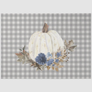 Fall Autumn Pumpkin Navy Blue Floral Buffalo Plaid Tissue Paper