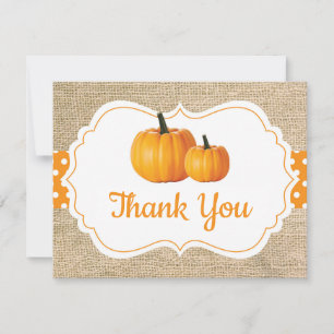 Fall Autumn Pumpkin Orange Burlap Thank You Card