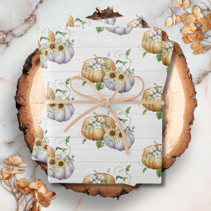 Fall Autumn Pumpkin Sunflower Harvest Pattern Wrapping Paper Sheet