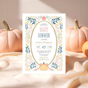 Fall Autumn Pumpkins and Bow Baby Shower Invitation