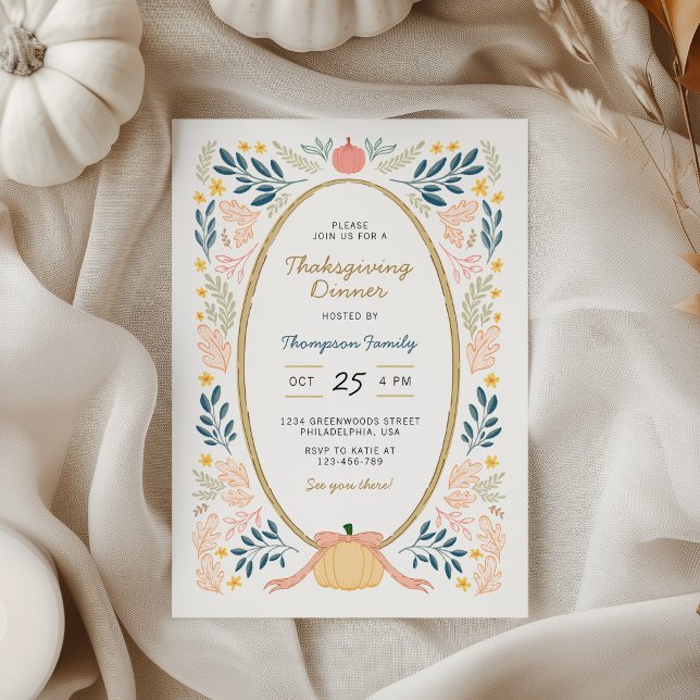 Fall Autumn Pumpkins and Bow Thanksgiving Dinner Invitation (Creator Uploaded)