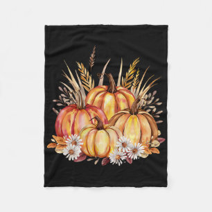 Fall Autumn Pumpkins And Wheat Harvest Thanksgivin Fleece Blanket