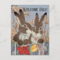 Fall Autumn Rabbit Bunny Leaves Whimsical Painting