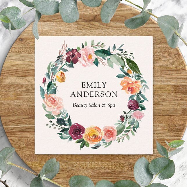 Fall Autumn Rose Floral Wreath Business Card (In situ)