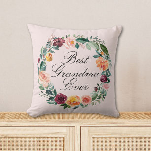 Fall Autumn Rose Flower Floral Wreath Best Grandma Cushion