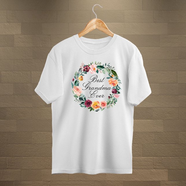 Fall Autumn Rose Flower Floral Wreath Best Grandma Tri-Blend Shirt (Close up)
