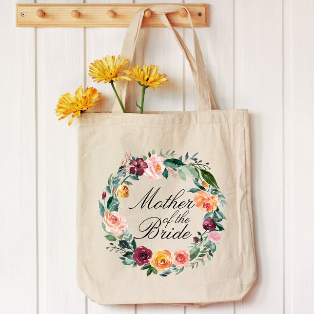 Fall Autumn Rose Flower Floral Wreath Bride Mother Tote Bag (In situ)