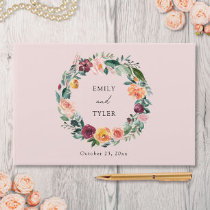 Fall Autumn Rose Flower Floral Wreath Wedding Guest Book
