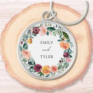 Fall Autumn Rose Flower Floral Wreath Wedding Key Ring