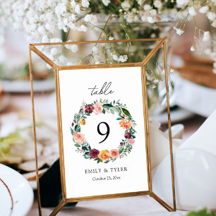 Fall Autumn Rose Flower Floral Wreath Wedding Table Number