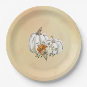 Fall Autumn Rust White Pumpkins Wedding Paper Plate