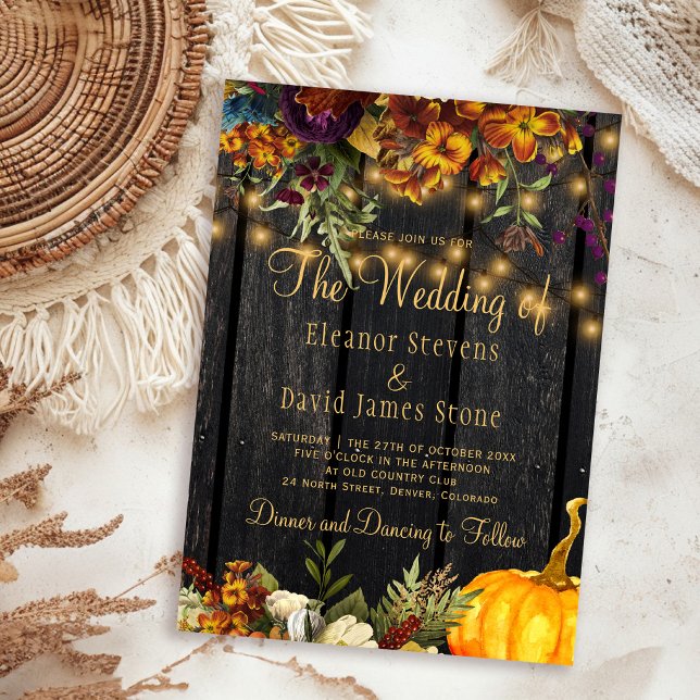 Fall autumn rustic barn wood floral wedding invitation (Creator Uploaded)