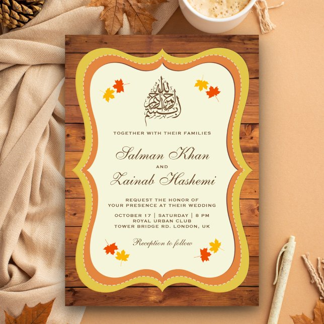 Fall Autumn Rustic Barn Wood Islamic Wedding Invitation (Creator Uploaded)