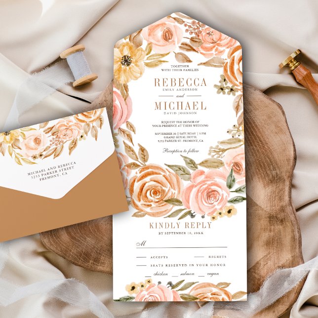 Fall Autumn Rustic Earthy Floral Wedding All In On All In One Invitation (Creator Uploaded)