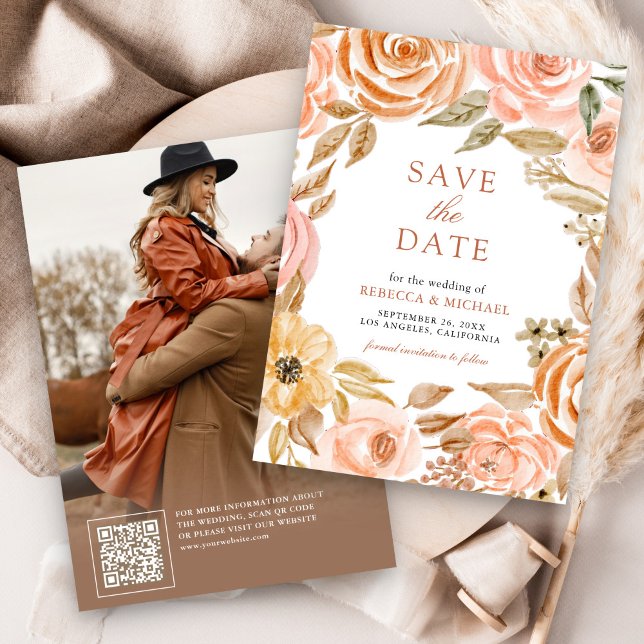 Fall Autumn Rustic Earthy Floral Wedding Photo Save The Date (Creator Uploaded)