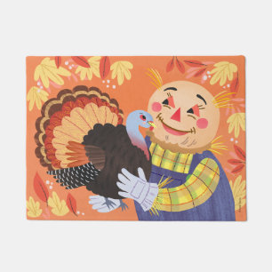 Fall Autumn Scarecrow and Turkey Doormat