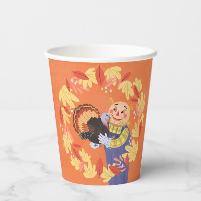 Fall Autumn Scarecrow and Turkey Paper Cups (Back)
