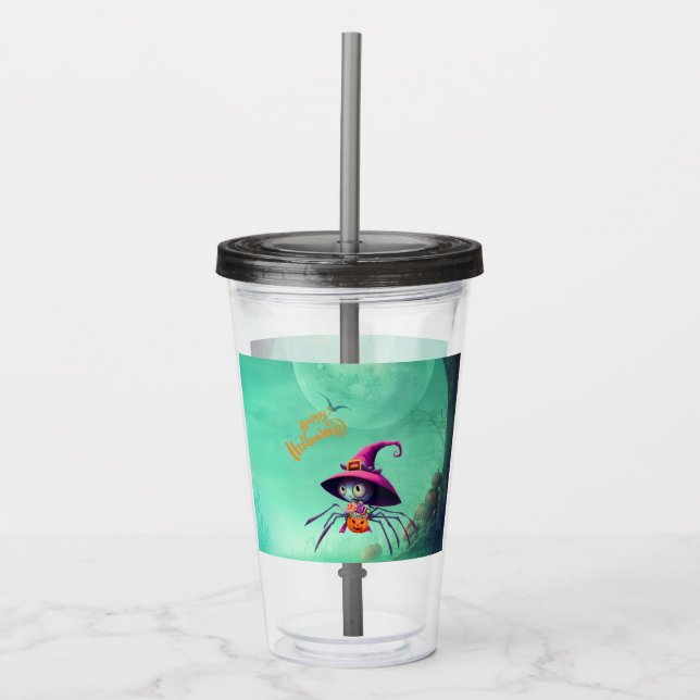 Fall/autumn/spider/witch/halloween Acrylic Tumbler (Front)