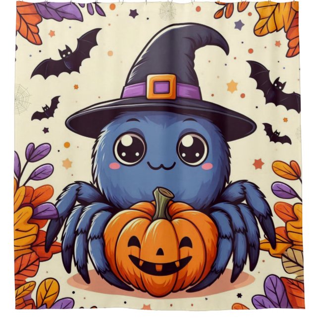 Fall/autumn/spider/witch/halloween Shower Curtain (Front)