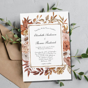Fall Autumn Terracotta Boho Floral Modern Wedding Invitation