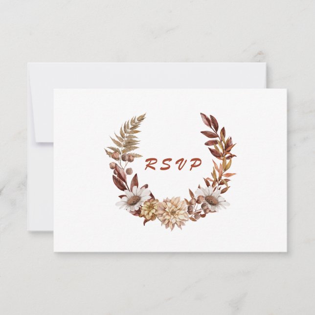 Fall Autumn Terracotta Rustic Floral Wedding RSVP Card (Front)