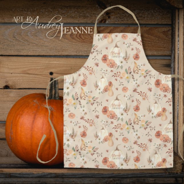 Fall Autumn Thanksgiving BOHO Floral Pumpkins Apron (Creator Uploaded)