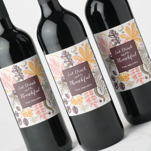 Fall Autumn Thanksgiving Botanicals Wine Label