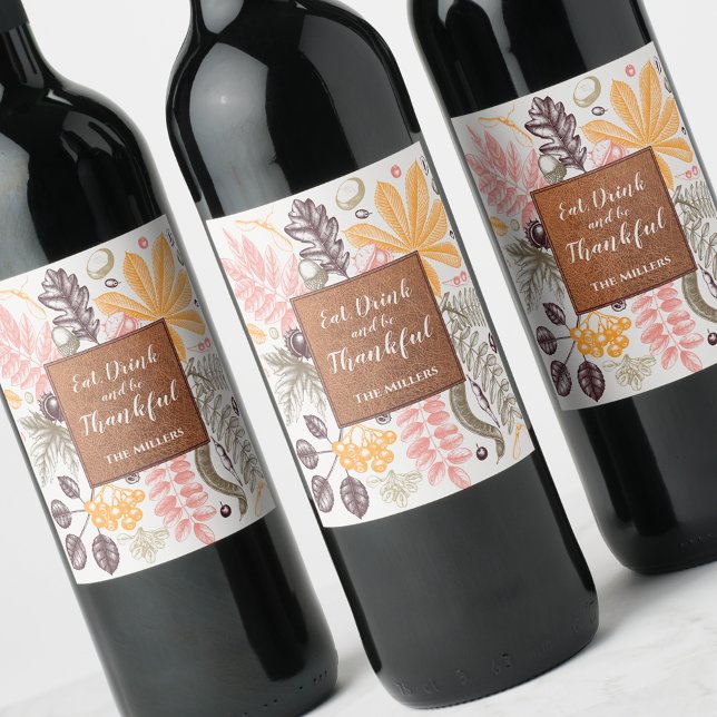 Fall Autumn Thanksgiving Botanicals Wine Label (Creator Uploaded)