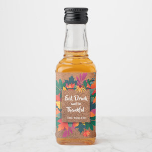 Fall Autumn Thanksgiving Leaves on Leather Liquor Bottle Label