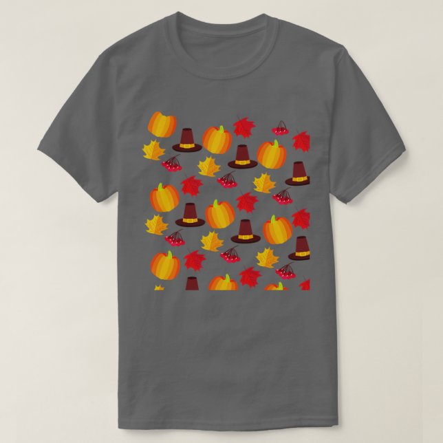 Fall Autumn Thanksgiving Pattern Design T-Shirt (Design Front)