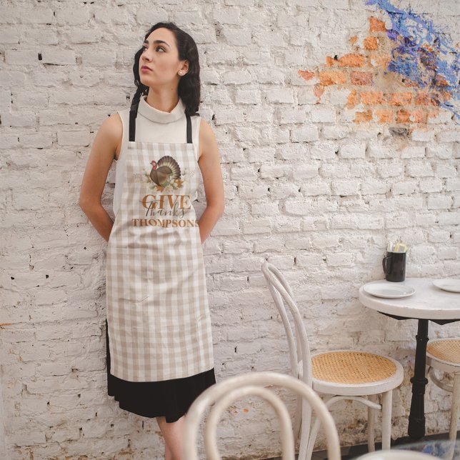 Fall Autumn Thanksgiving Turkey Buffalo Check Apron (Custom Thanksgiving apron with buffalo check turkey personalized. )