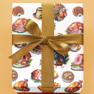 Fall Autumn Thanksgiving Turkey Dinner Food  Wrapping Paper