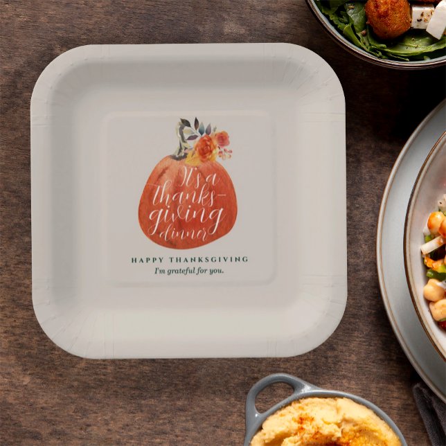 Fall Autumn Thanksgiving Watercolor Pumpkin Paper Plate (Creator Uploaded)