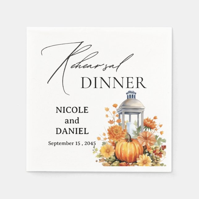 Fall Autumn Theme Rehearsal Dinner Napkin (Front)