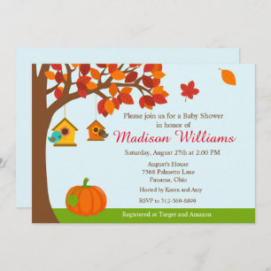 Fall Autumn Tree and Cute Birds Baby Shower Invitation