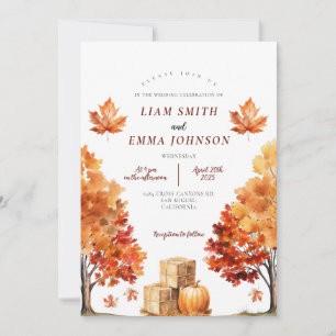 Fall Autumn Tree And Leaves Wedding Invitation