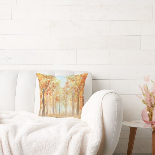 Fall Autumn Trees Orange Leaves Watercolor Cushion (Couch)