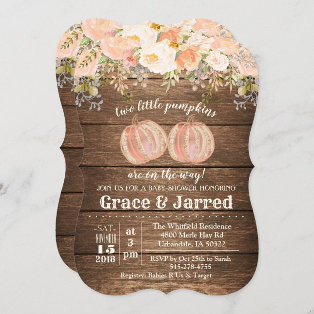 Fall Autumn Twin Baby Shower Invitation (Front/Back)