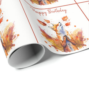 Fall / Autumn Vibes Fox - Happy Birthday Wrapping Paper