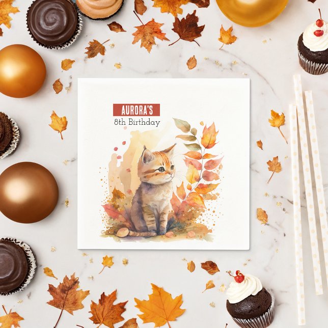 Fall / Autumn vibes Kitten -  Birthday Party - Napkin (Creator Uploaded)